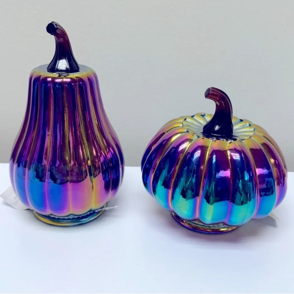 New! Target Bullseye Playground Fall Set of 2 Glass Iridescent Pumpkins